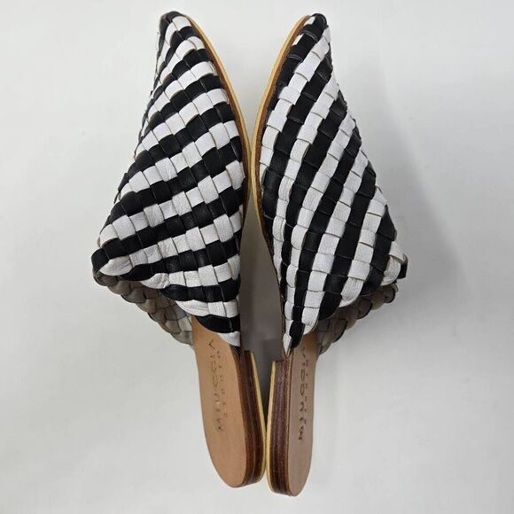 MIUCCIA STUDIO BLACK WHITE LEATHER MULES SLIP ON HAND WOVEN WOMENS EU 42 US 12 - Picture 4 of 6